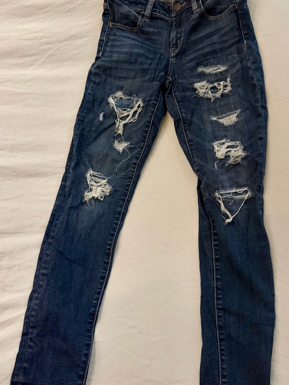 American Eagle Outfitters Dark Blue Distressed Skinny Jeans